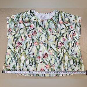SHEIN Multicolor Floral Print Knit Blouse, Round Neck, Short Sleeve, Plus 7XL